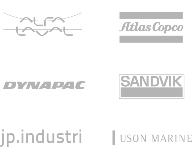 Alfa Laval, Atlas Copco, Dynapac, Sandvik, JP Industri, Uson Marine